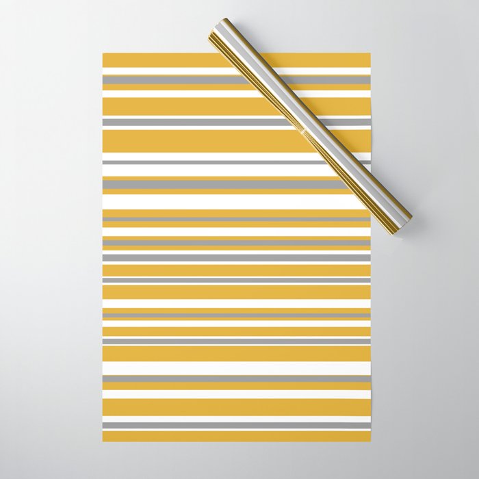 Perfectly Mustard Stripe Pattern with White and Gray Wrapping Paper Gallery Image 1