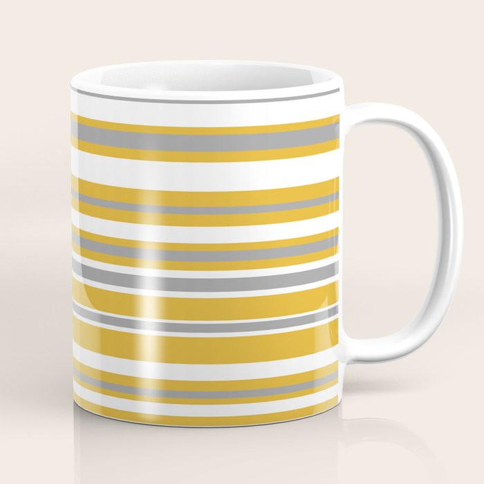 Perfectly Mustard Stripe Pattern with White and Gray Coffee Mug Gallery Image 1