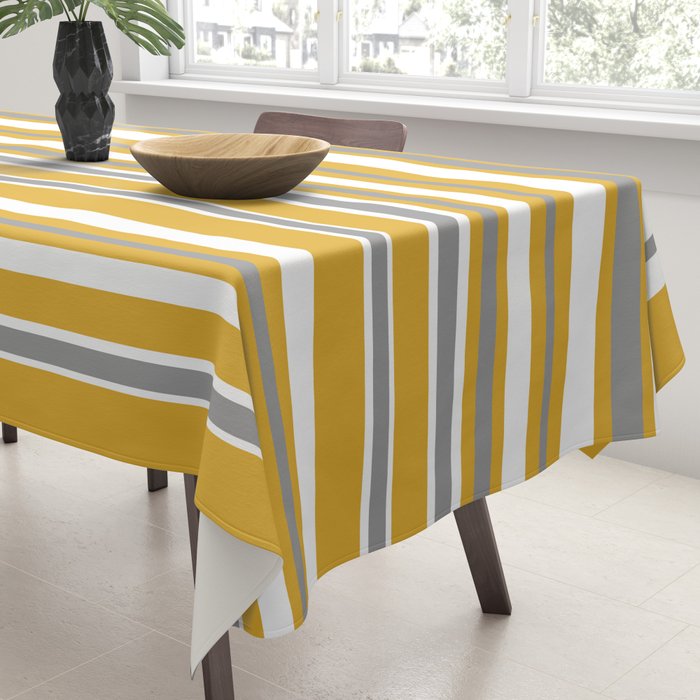 Perfectly Mustard Stripe Pattern with White and Gray Tablecloth Gallery Image 3