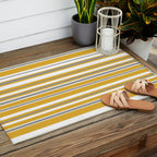 Perfectly Mustard Stripe Pattern with White and Gray Outdoor Rug Gallery Image 2