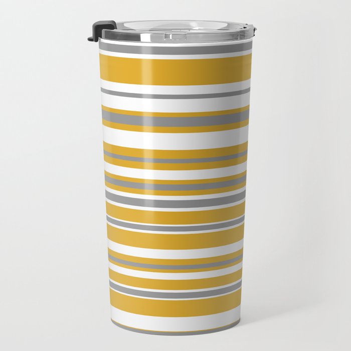 Perfectly Mustard Stripe Pattern with White and Gray Travel Mug Gallery Image 3