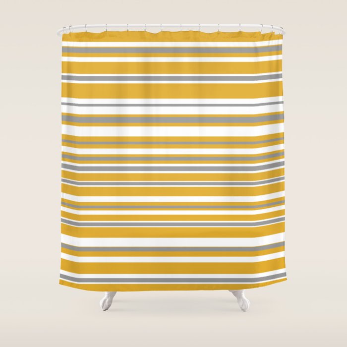 Perfectly Mustard Stripe Pattern with White and Gray Shower Curtain Gallery Image 1