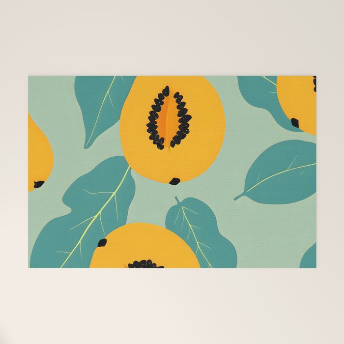 Papaya Study, Fruit Botanical Tropical Food Sweetness, Plants Vintage Nature Exotic Boho, Healthy Organic Violet Orange Fruity Juicy Illustration Welcome Mat Gallery Image 1