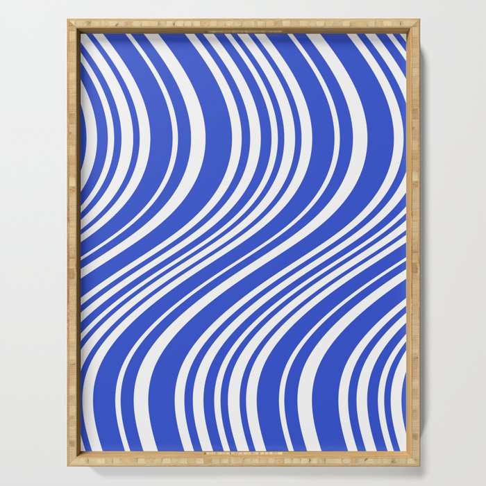  Wavy Stripes XXXIV - Bright Blue Serving Tray Gallery Image 1