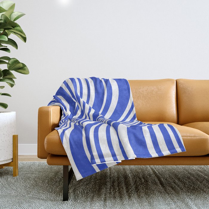  Wavy Stripes XXXIV - Bright Blue Throw Blanket Gallery Image 1