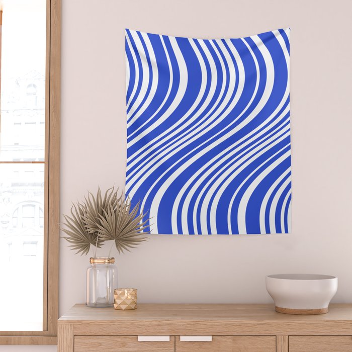  Wavy Stripes XXXIV - Bright Blue Wall Tapestry Gallery Image 2