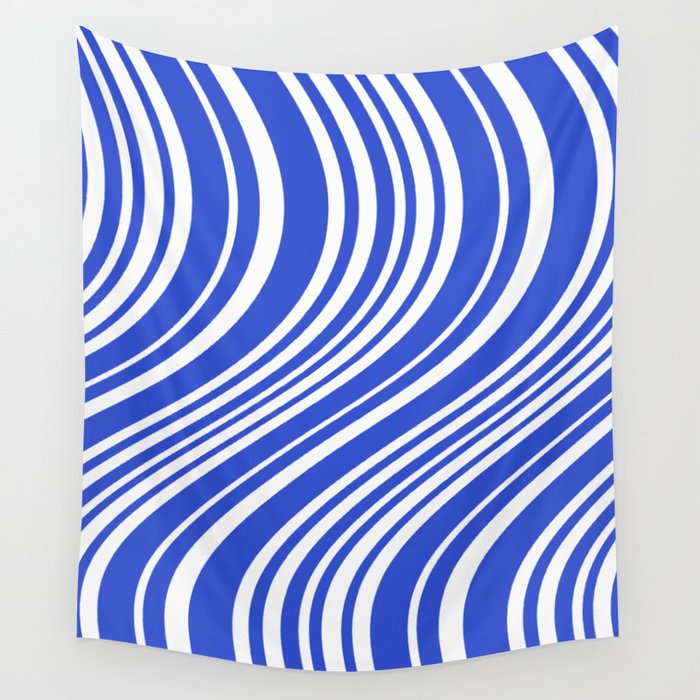  Wavy Stripes XXXIV - Bright Blue Wall Tapestry Gallery Image 4