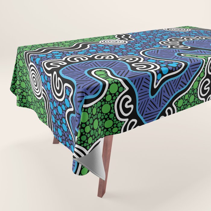 Authentic Aboriginal Art - The River (green) Tablecloth Gallery Image 1