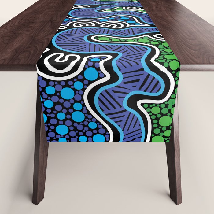 Authentic Aboriginal Art - The River (green) Table Runner Gallery Image 1
