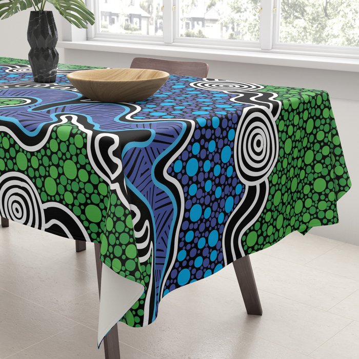 Authentic Aboriginal Art - The River (green) Tablecloth Gallery Image 3