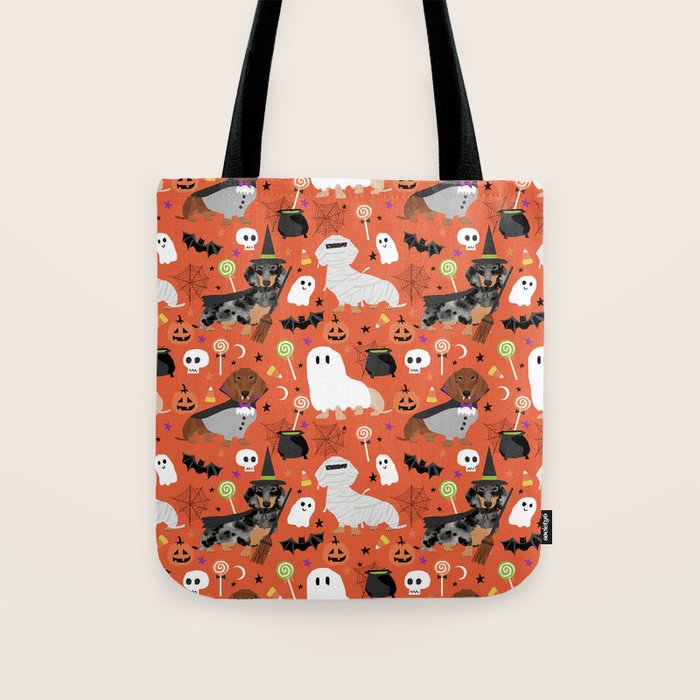 Dachshund dog breed halloween cute pattern doxie dachsie dog costumes Tote Bag Gallery Image 1