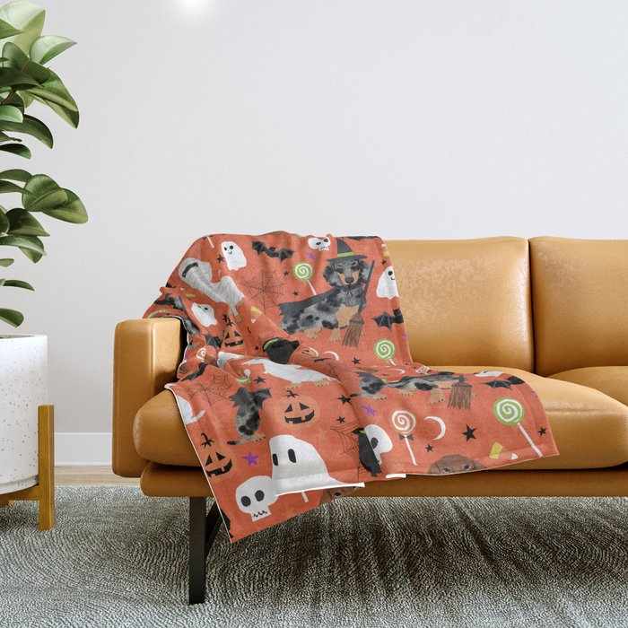 Dachshund dog breed halloween cute pattern doxie dachsie dog costumes Throw Blanket Gallery Image 1