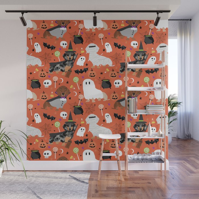 Dachshund dog breed halloween cute pattern doxie dachsie dog costumes Wall Mural Gallery Image 1