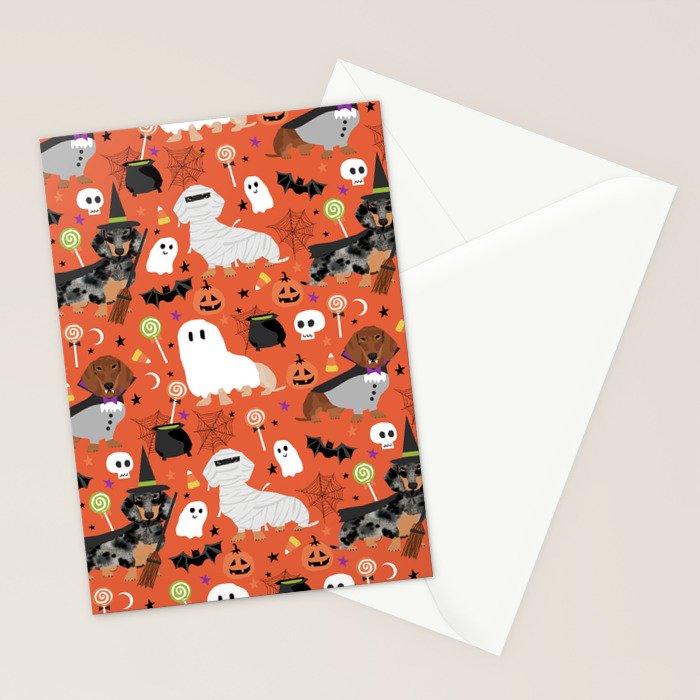 Dachshund dog breed halloween cute pattern doxie dachsie dog costumes Stationery Card Gallery Image 2