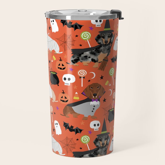 Dachshund dog breed halloween cute pattern doxie dachsie dog costumes Travel Mug Gallery Image 2
