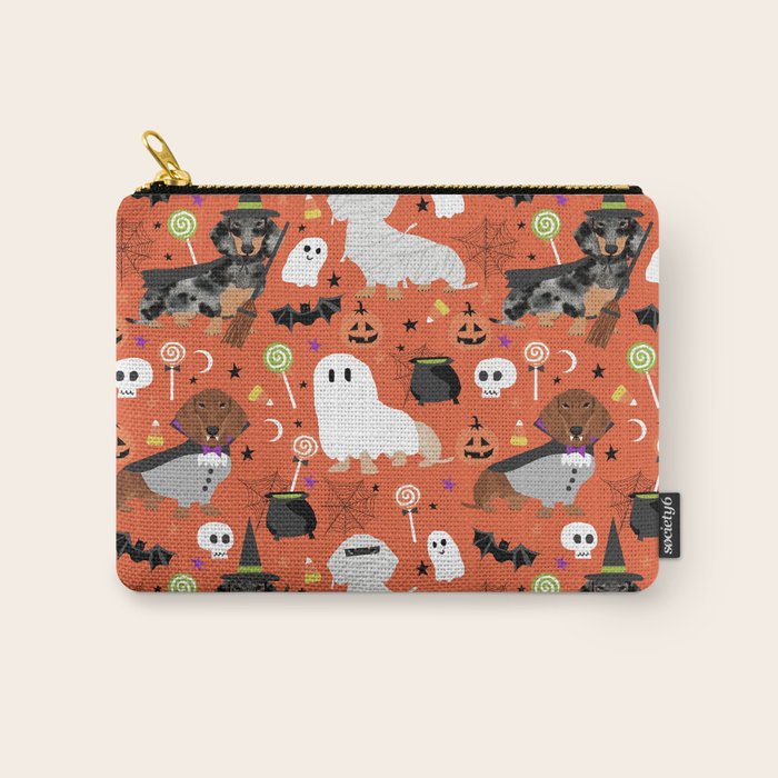Dachshund dog breed halloween cute pattern doxie dachsie dog costumes Carry All Pouch Gallery Image 1
