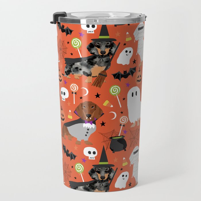 Dachshund dog breed halloween cute pattern doxie dachsie dog costumes Travel Mug Gallery Image 3