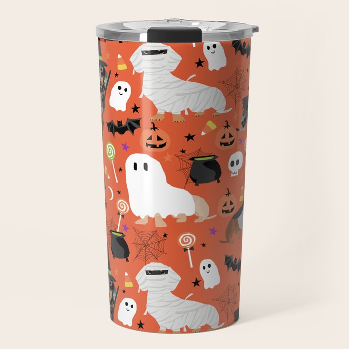 Dachshund dog breed halloween cute pattern doxie dachsie dog costumes Travel Mug Gallery Image 1