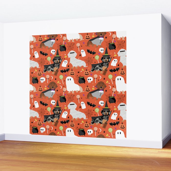 Dachshund dog breed halloween cute pattern doxie dachsie dog costumes Wall Mural Gallery Image 2