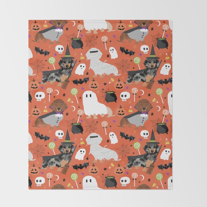 Dachshund dog breed halloween cute pattern doxie dachsie dog costumes Throw Blanket Gallery Image 2