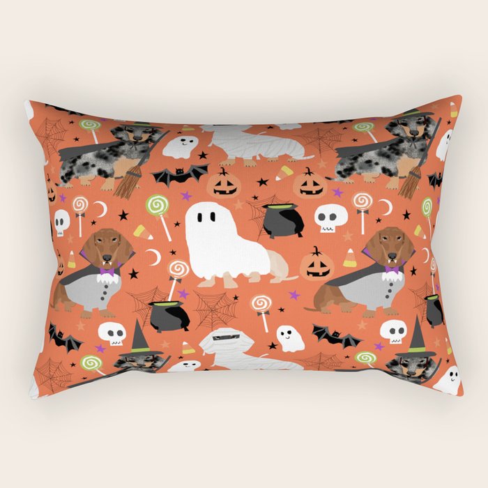 Dachshund dog breed halloween cute pattern doxie dachsie dog costumes Rectangular Pillow Gallery Image 2