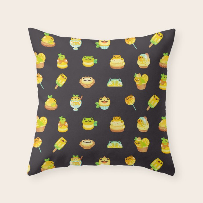 Sweet Lemon frog - dark Throw Pillow Gallery Image 1