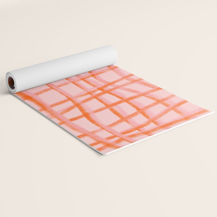 Modern abstract red and pink grids  Yoga Mat Gallery Image 2