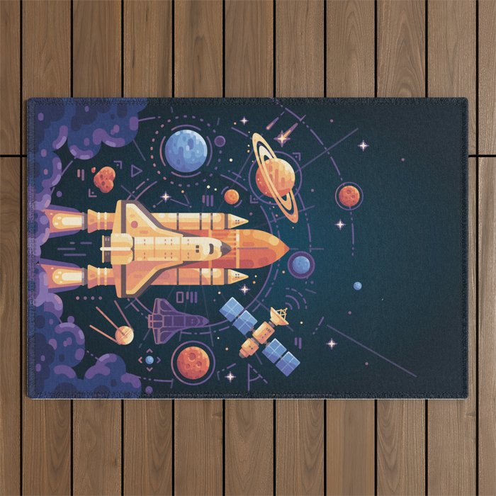 Space Rocket in Solar System Outdoor Rug Gallery Image 1