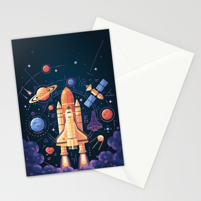 Space Rocket in Solar System Stationery Card Gallery Image 2