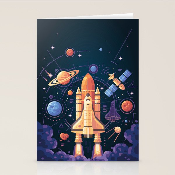 Space Rocket in Solar System Stationery Card Gallery Image 1