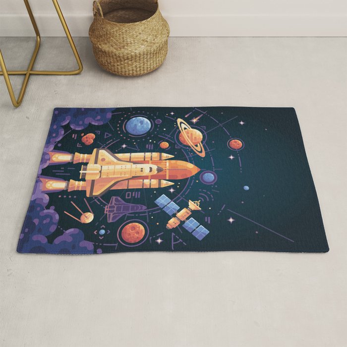 Space Rocket in Solar System Rug Gallery Image 1