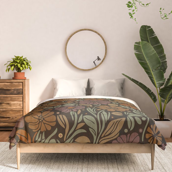 Eternal Summer Block Print Countryside Vibes Flower Garden Marigold Comforter Gallery Image 3