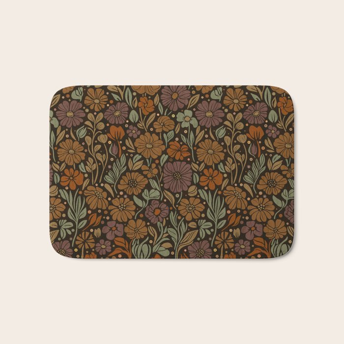 Eternal Summer Block Print Countryside Vibes Flower Garden Marigold Bath Mat Gallery Image 1