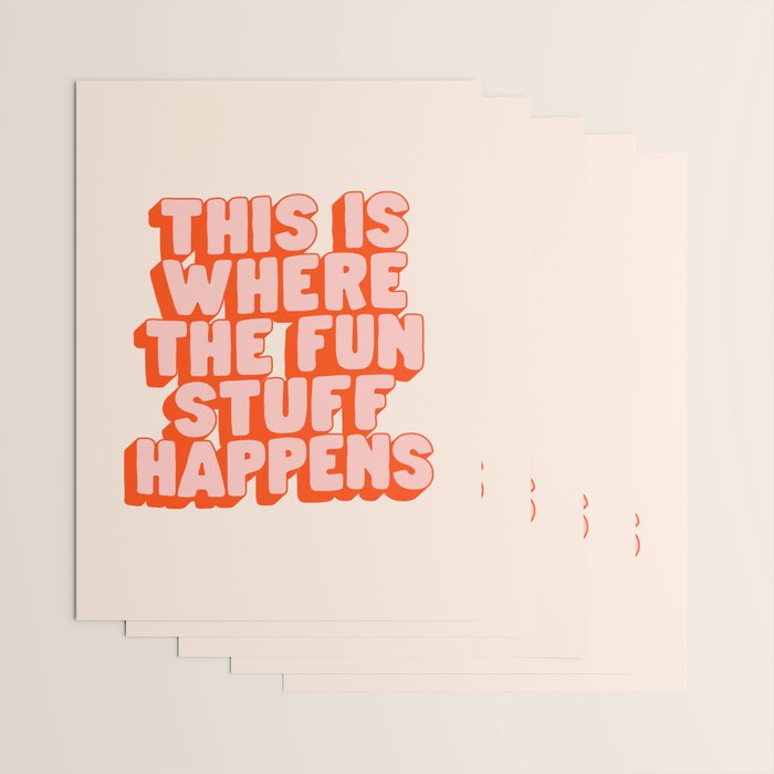 This is Where the Fun Stuff Happens typography print in peach and red Wrapping Paper Gallery Image 3