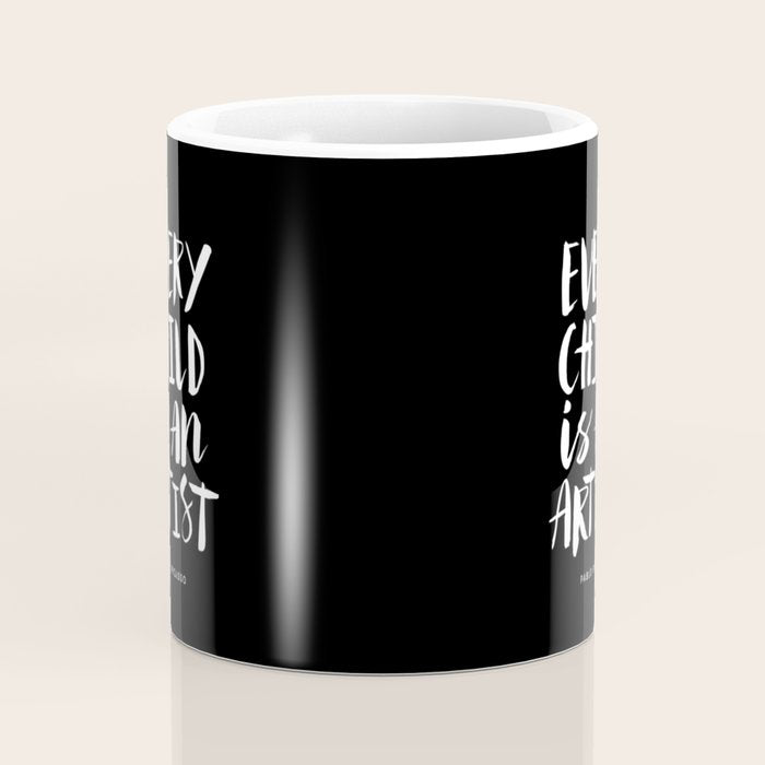 Every Child is an Artist Pablo Picasso black and white typography quote home room wall decor Coffee Mug Gallery Image 4