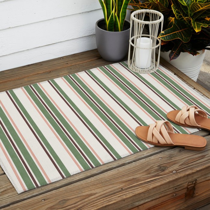 Daybed Stripe Ivory Green Multi Outdoor Rug Gallery Image 2