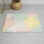 Festive, Abstract, Floral Prints, Coral, Green, Yellow Rug Gallery Image 1