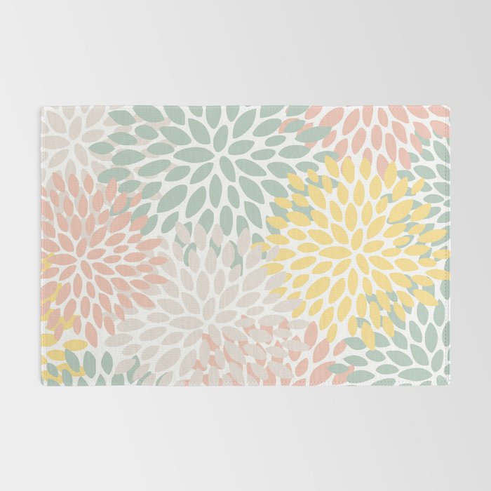 Festive, Abstract, Floral Prints, Coral, Green, Yellow Rug Gallery Image 2