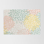 Festive, Abstract, Floral Prints, Coral, Green, Yellow Rug Gallery Image 2