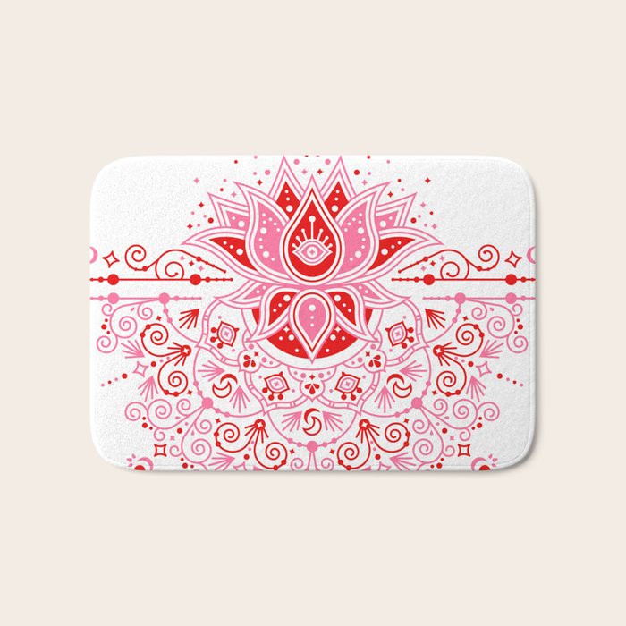 Lotus Blossom Mandala - Red & Pink Palette Bath Mat Gallery Image 1