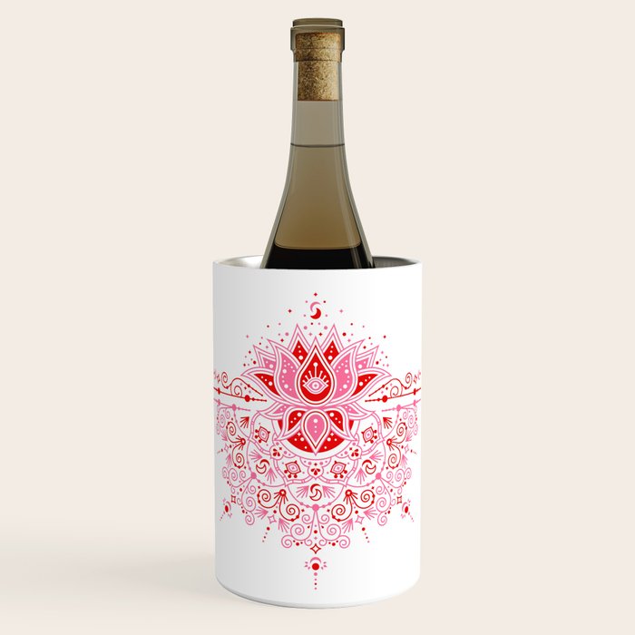 Lotus Blossom Mandala - Red & Pink Palette Wine Chiller Gallery Image 1
