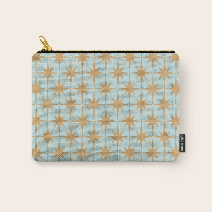 Mid Century Modern Starbursts - Atomic Age Pattern in Muted Gold and Pale Ice Blue Carry All Pouch Gallery Image 1