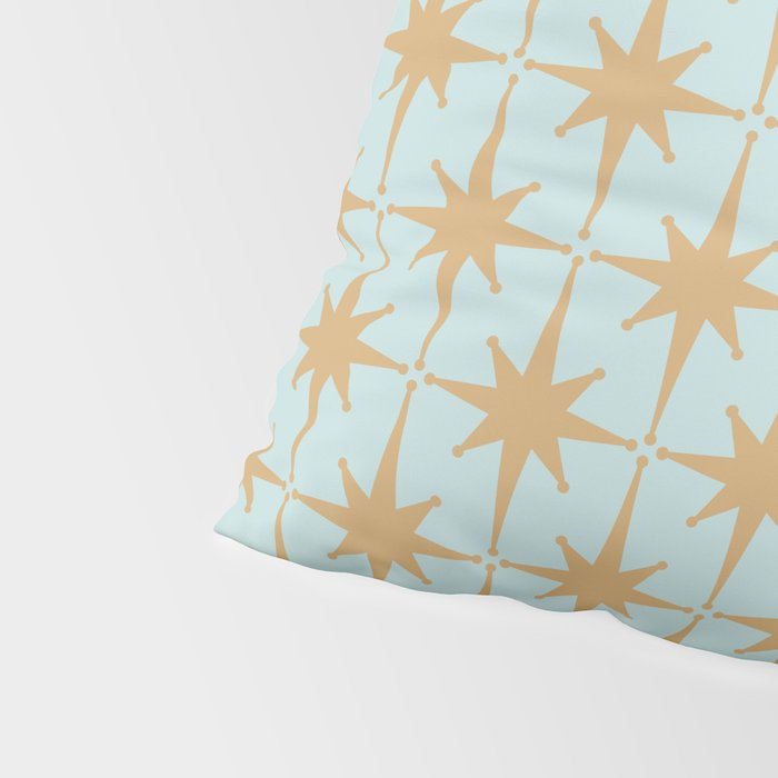 Mid Century Modern Starbursts - Atomic Age Pattern in Muted Gold and Pale Ice Blue Pillow Sham Gallery Image 4