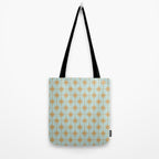 Mid Century Modern Starbursts - Atomic Age Pattern in Muted Gold and Pale Ice Blue Tote Bag Gallery Image 2