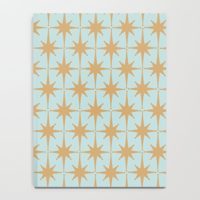 Mid Century Modern Starbursts - Atomic Age Pattern in Muted Gold and Pale Ice Blue Notebook Gallery Image 4