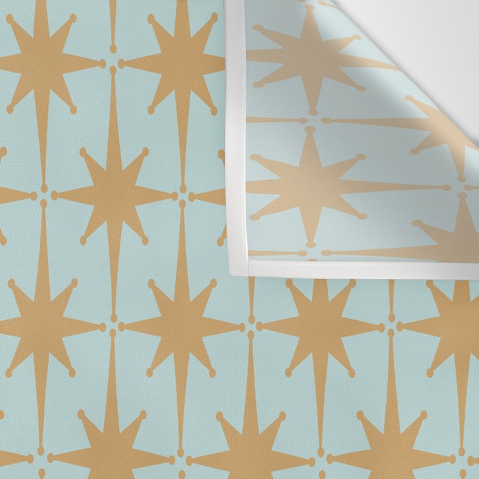 Mid Century Modern Starbursts - Atomic Age Pattern in Muted Gold and Pale Ice Blue Wall Tapestry Gallery Image 3