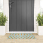 Mid Century Modern Starbursts - Atomic Age Pattern in Muted Gold and Pale Ice Blue Welcome Mat Gallery Image 3