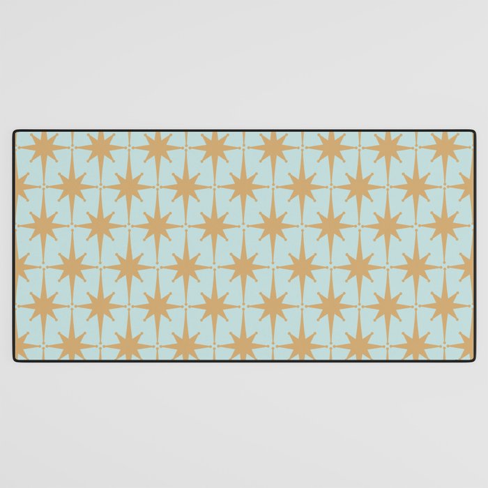 Mid Century Modern Starbursts - Atomic Age Pattern in Muted Gold and Pale Ice Blue Desk Mat Gallery Image 3