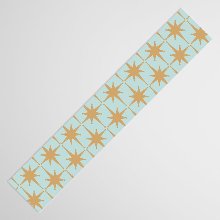 Mid Century Modern Starbursts - Atomic Age Pattern in Muted Gold and Pale Ice Blue Table Runner Gallery Image 3