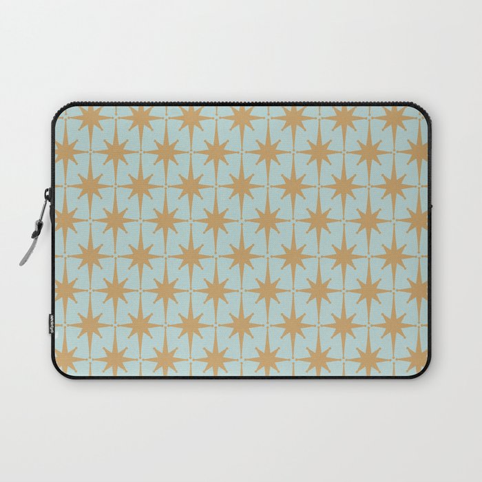 Mid Century Modern Starbursts - Atomic Age Pattern in Muted Gold and Pale Ice Blue Laptop Sleeve Gallery Image 1